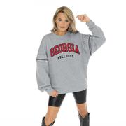 Georgia Gameday Couture Competitive Edge Drop Shoulder Jewel Crew